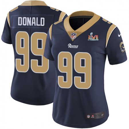 Nike Rams #99 Aaron Donald Navy Blue Team Color Super Bowl LVI Patch Women's Stitched NFL Vapor Untouchable Limited Jersey