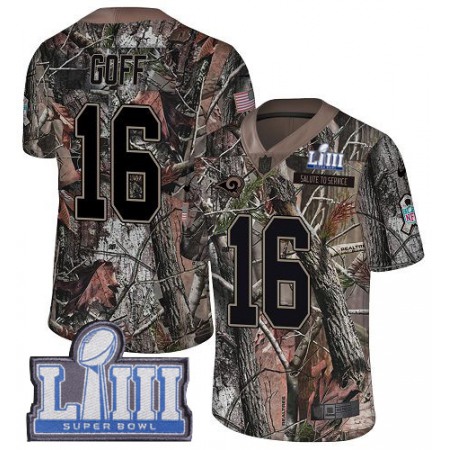 Nike Rams #16 Jared Goff Camo Super Bowl LIII Bound Youth Stitched NFL Limited Rush Realtree Jersey