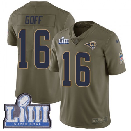 Nike Rams #16 Jared Goff Olive Super Bowl LIII Bound Youth Stitched NFL Limited 2017 Salute to Service Jersey