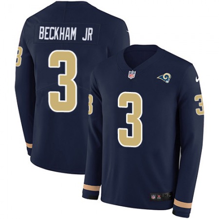 Nike Rams #3 Odell Beckham Jr. Navy Blue Team Color Youth Stitched NFL Limited Therma Long Sleeve Jersey