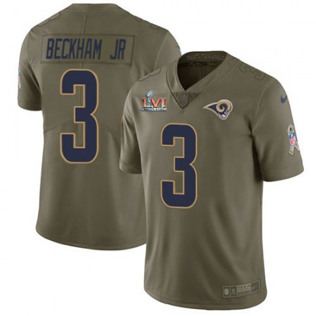 Nike Rams #3 Odell Beckham Jr. Olive Super Bowl LVI Patch Youth Stitched NFL Limited 2017 Salute to Service Jersey