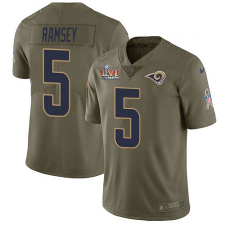 Nike Rams #5 Jalen Ramsey Olive Super Bowl LVI Patch Youth Stitched NFL Limited 2017 Salute to Service Jersey