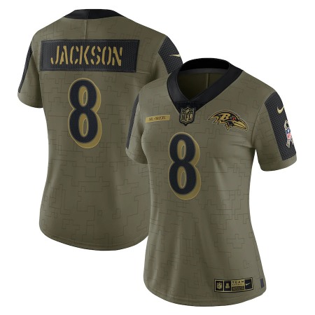 Baltimore Ravens #8 Lamar Jackson Olive Nike Women's 2021 Salute To Service Limited Player Jersey