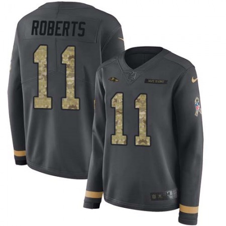 Nike Ravens #11 Seth Roberts Anthracite Salute to Service Women's Stitched NFL Limited Therma Long Sleeve Jersey