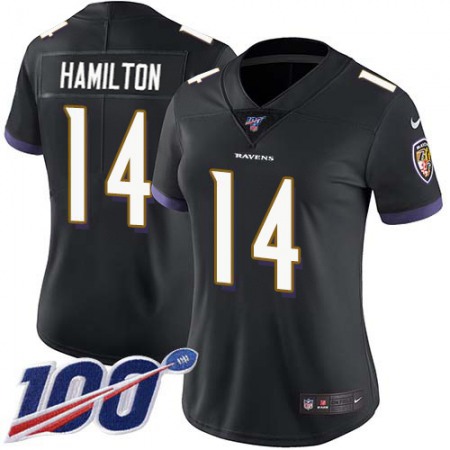 Nike Ravens #14 Kyle Hamilton Black Alternate Women's Stitched NFL 100th Season Vapor Untouchable Limited Jersey