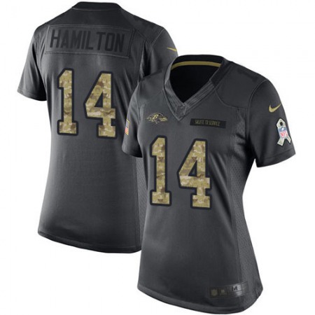 Nike Ravens #14 Kyle Hamilton Black Women's Stitched NFL Limited 2016 Salute to Service Jersey