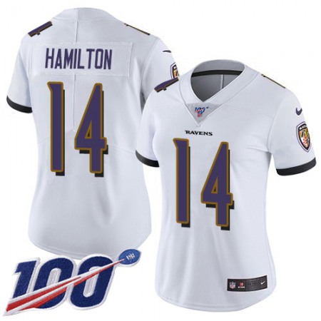 Nike Ravens #14 Kyle Hamilton White Women's Stitched NFL 100th Season Vapor Untouchable Limited Jersey