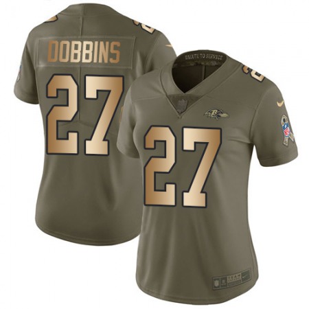Nike Ravens #27 J.K. Dobbins Olive/Gold Women's Stitched NFL Limited 2017 Salute To Service Jersey