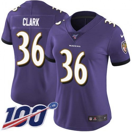 Nike Ravens #36 Chuck Clark Purple Team Color Women's Stitched NFL 100th Season Vapor Untouchable Limited Jersey