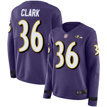 Nike Ravens #36 Chuck Clark Purple Team Color Women's Stitched NFL Limited Therma Long Sleeve Jersey