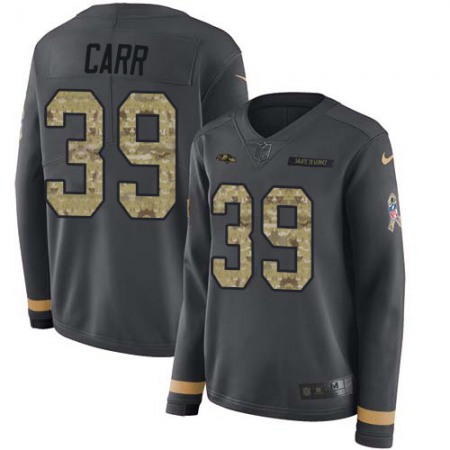 Nike Ravens #39 Brandon Carr Anthracite Salute to Service Women's Stitched NFL Limited Therma Long Sleeve Jersey