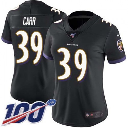 Nike Ravens #39 Brandon Carr Black Alternate Women's Stitched NFL 100th Season Vapor Untouchable Limited Jersey