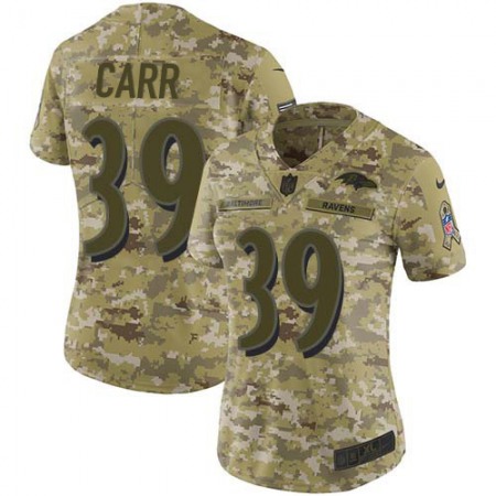 Nike Ravens #39 Brandon Carr Camo Women's Stitched NFL Limited 2018 Salute To Service Jersey