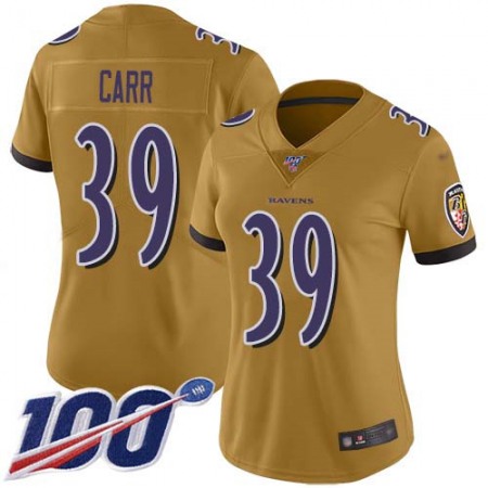 Nike Ravens #39 Brandon Carr Gold Women's Stitched NFL Limited Inverted Legend 100th Season Jersey