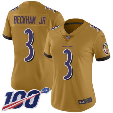 Nike Ravens #3 Odell Beckham Jr. Gold Women's Stitched NFL Limited Inverted Legend 100th Season Jersey