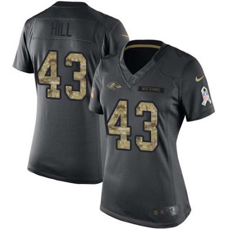 Nike Ravens #43 Justice Hill Black Women's Stitched NFL Limited 2016 Salute to Service Jersey