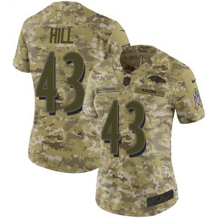 Nike Ravens #43 Justice Hill Camo Women's Stitched NFL Limited 2018 Salute To Service Jersey