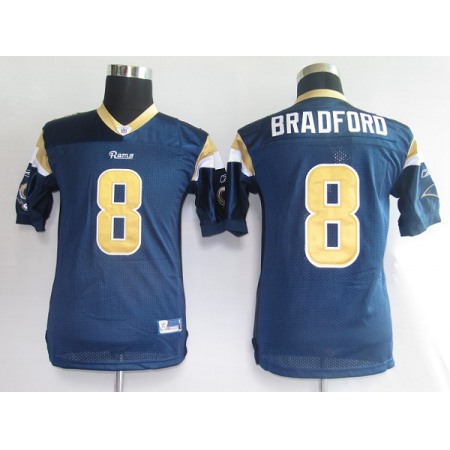 Rams #8 Sam Bradford Blue Stitched Youth NFL Jersey