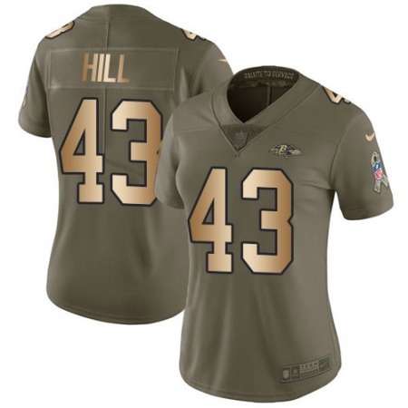 Nike Ravens #43 Justice Hill Olive/Gold Women's Stitched NFL Limited 2017 Salute To Service Jersey