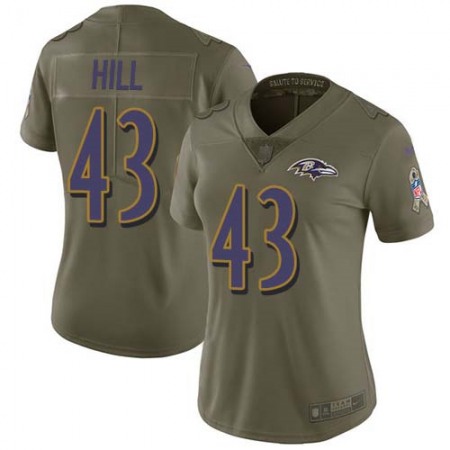 Nike Ravens #43 Justice Hill Olive Women's Stitched NFL Limited 2017 Salute To Service Jersey