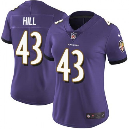 Nike Ravens #43 Justice Hill Purple Team Color Women's Stitched NFL Vapor Untouchable Limited Jersey