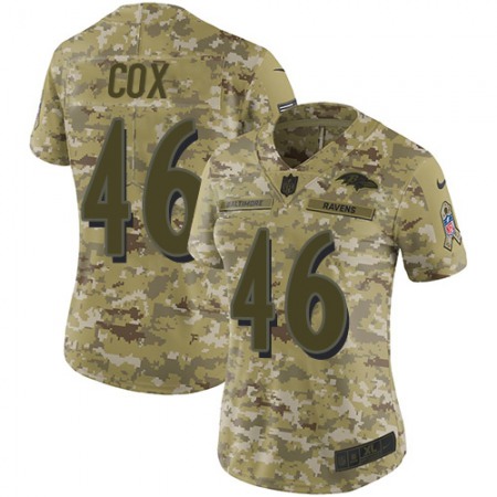 Nike Ravens #46 Morgan Cox Camo Women's Stitched NFL Limited 2018 Salute to Service Jersey