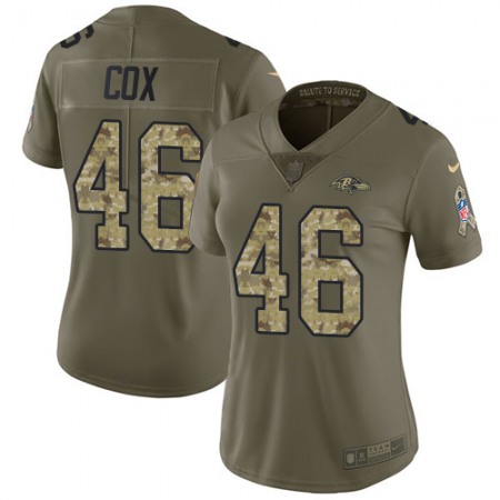 Nike Ravens #46 Morgan Cox Olive/Camo Women's Stitched NFL Limited 2017 Salute to Service Jersey
