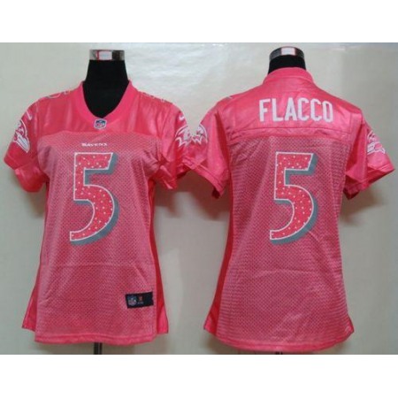 Nike Ravens #5 Joe Flacco Pink Sweetheart Women's NFL Game Jersey