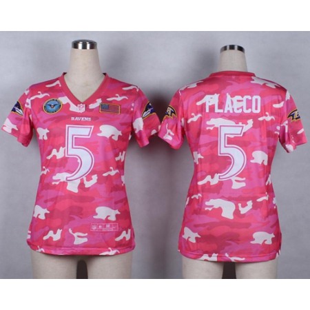 Nike Ravens #5 Joe Flacco Pink Women's Stitched NFL Elite Camo Fashion Jersey