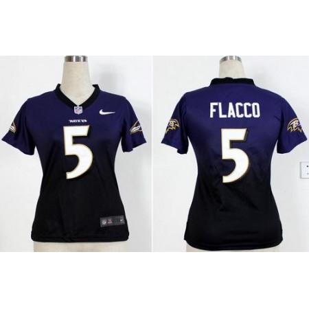 Nike Ravens #5 Joe Flacco Purple/Black Women's Stitched NFL Elite Fadeaway Fashion Jersey