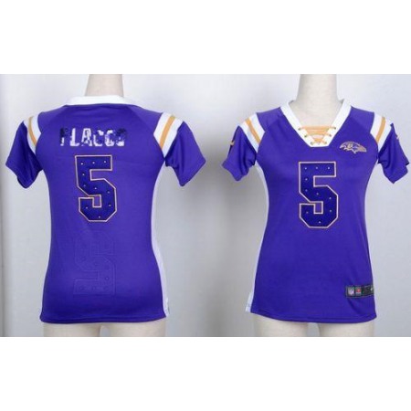 Nike Ravens #5 Joe Flacco Purple Women's Stitched NFL Elite Draft Him Shimmer Jersey