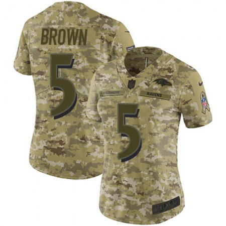 Nike Ravens #5 Marquise Brown Camo Women's Stitched NFL Limited 2018 Salute to Service Jersey