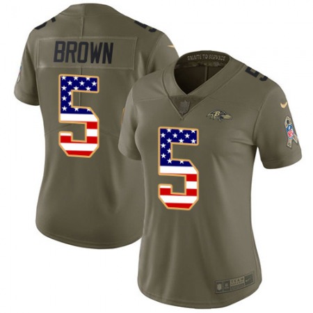 Nike Ravens #5 Marquise Brown Olive/USA Flag Women's Stitched NFL Limited 2017 Salute To Service Jersey