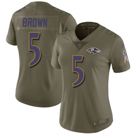 Nike Ravens #5 Marquise Brown Olive Women's Stitched NFL Limited 2017 Salute to Service Jersey