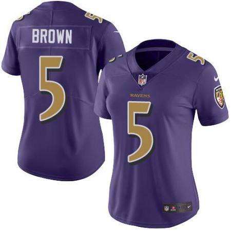 Nike Ravens #5 Marquise Brown Purple Women's Stitched NFL Limited Rush Jersey