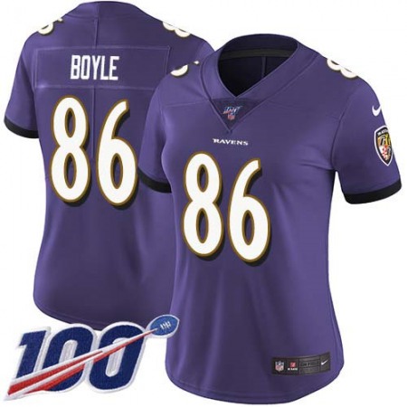 Nike Ravens #86 Nick Boyle Purple Team Color Women's Stitched NFL 100th Season Vapor Untouchable Limited Jersey