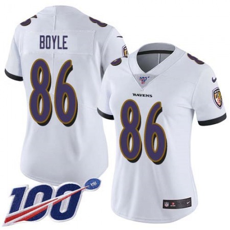 Nike Ravens #86 Nick Boyle White Women's Stitched NFL 100th Season Vapor Untouchable Limited Jersey