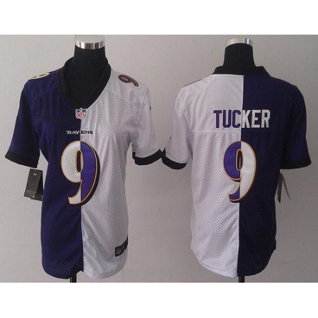 Nike Ravens #9 Justin Tucker Purple/White Women's Stitched NFL Elite Split Jersey