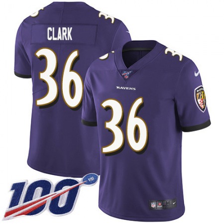 Nike Ravens #36 Chuck Clark Purple Team Color Youth Stitched NFL 100th Season Vapor Untouchable Limited Jersey