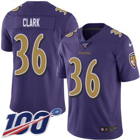 Nike Ravens #36 Chuck Clark Purple Youth Stitched NFL Limited Rush 100th Season Jersey