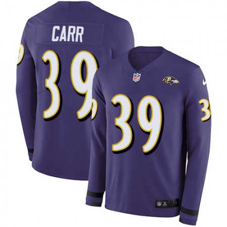 Nike Ravens #39 Brandon Carr Purple Team Color Youth Stitched NFL Limited Therma Long Sleeve Jersey