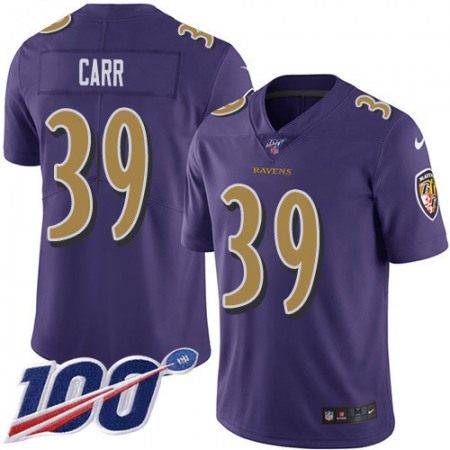 Nike Ravens #39 Brandon Carr Purple Youth Stitched NFL Limited Rush 100th Season Jersey