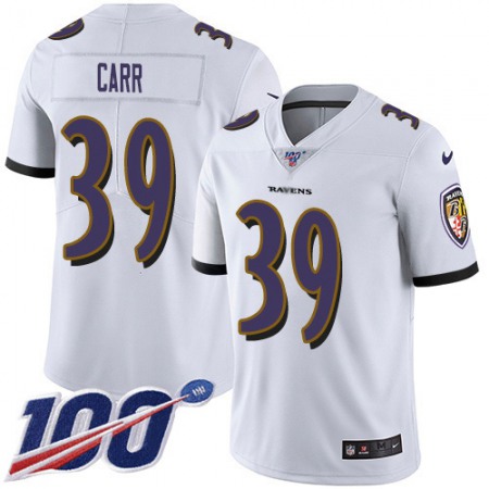 Nike Ravens #39 Brandon Carr White Youth Stitched NFL 100th Season Vapor Untouchable Limited Jersey