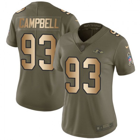 Nike Ravens #93 Calais Campbell Olive/Gold Women's Stitched NFL Limited 2017 Salute To Service Jersey