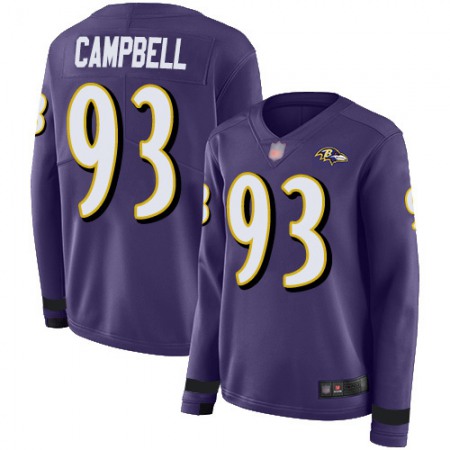 Nike Ravens #93 Calais Campbell Purple Team Color Women's Stitched NFL Limited Therma Long Sleeve Jersey