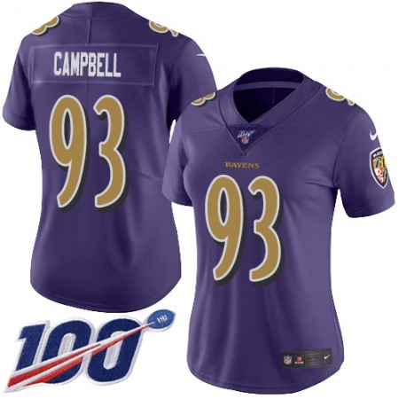 Nike Ravens #93 Calais Campbell Purple Women's Stitched NFL Limited Rush 100th Season Jersey