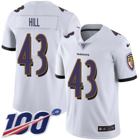 Nike Ravens #43 Justice Hill White Youth Stitched NFL 100th Season Vapor Untouchable Limited Jersey