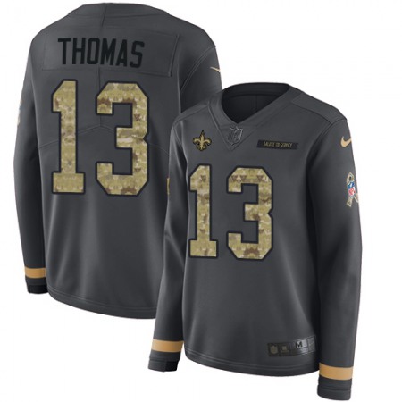 Nike Saints #13 Michael Thomas Anthracite Salute to Service Women's Stitched NFL Limited Therma Long Sleeve Jersey
