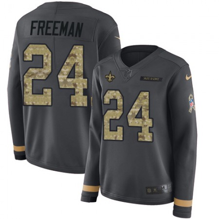 Nike Saints #24 Devonta Freeman Anthracite Salute to Service Women's Stitched NFL Limited Therma Long Sleeve Jersey