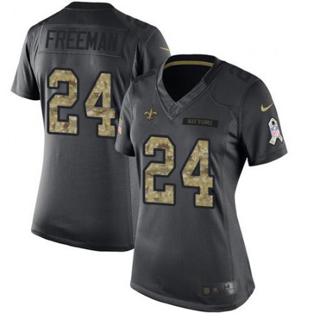 Nike Saints #24 Devonta Freeman Black Women's Stitched NFL Limited 2016 Salute to Service Jersey